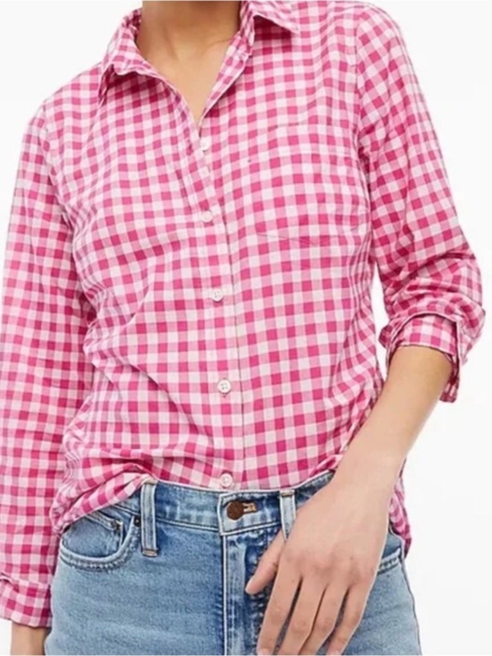 J. Crew Pink and White Gingham Shirt